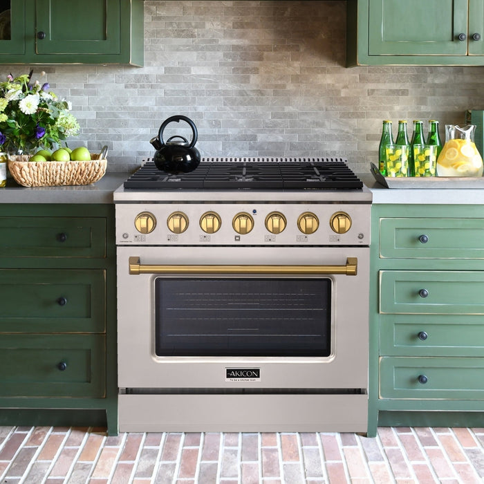 36" Slide-in Freestanding Professional Style Gas Range with 5.2 Cu. Ft. Oven, 6 Burners - AK-JK36A1-S