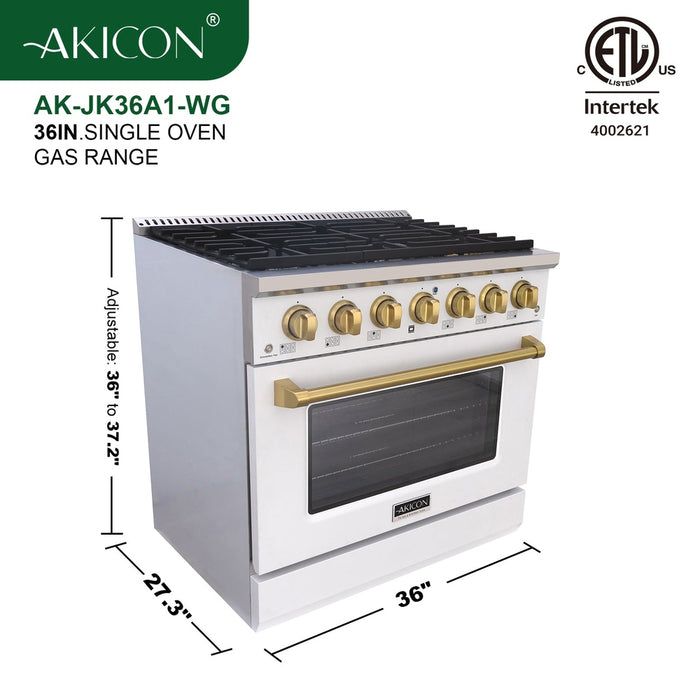 36" Slide-in Freestanding Professional Style Gas Range with 5.2 Cu. Ft. Oven, 6 Burners - AK-JK36A1-W