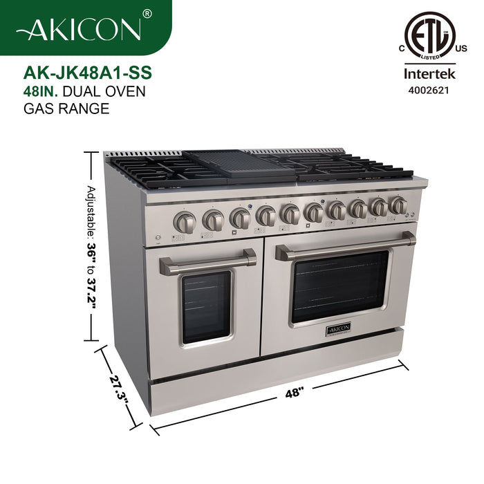 48" Slide-in Freestanding Professional Style Gas Range with 6.7 Cu. Ft. Oven, 8 Burners, AK-JK48A1-S