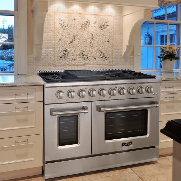 48" Slide-in Freestanding Professional Style Gas Range with 6.7 Cu. Ft. Oven, 8 Burners, AK-JK48A1-S