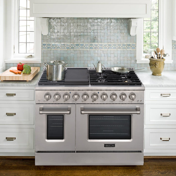 48" Slide-in Freestanding Professional Style Gas Range with 6.7 Cu. Ft. Oven, 8 Burners, AK-JK48A1-S