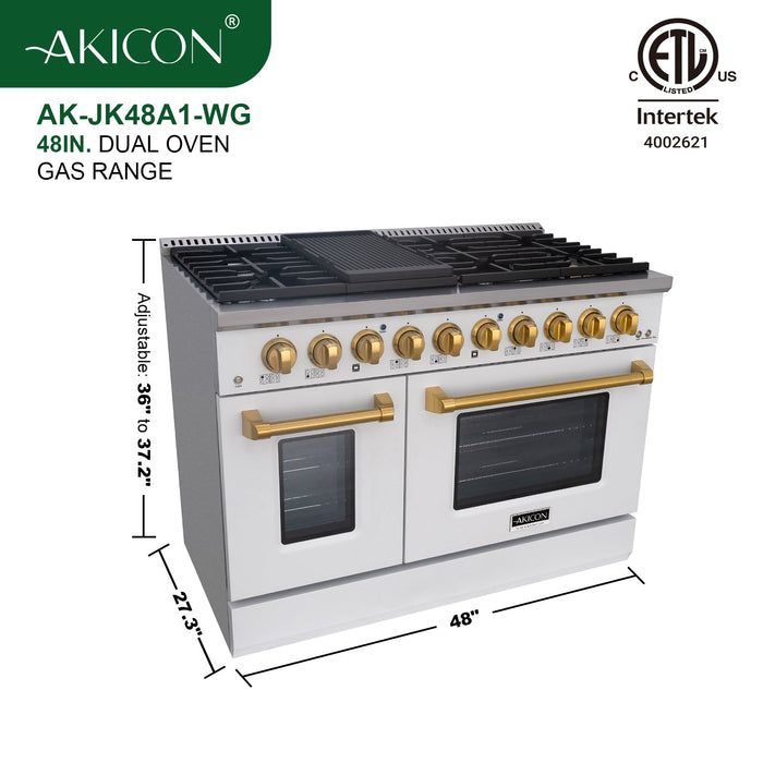 48" Slide-in Freestanding Professional Style Gas Range with 6.7 Cu. Ft. Oven, 8 Burners, AK-JK48A1-W