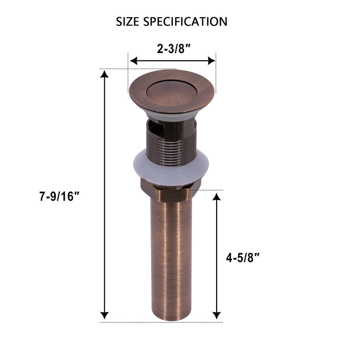 Antique Copper Pop up Drain Stopper With Overflow - AK82003-AC