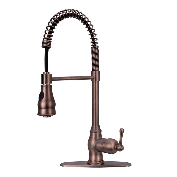 Copper Pre-Rinse Spring Kitchen Faucet, Single Level Solid Brass Kitchen Sink Faucets with Pull Down Sprayer - AK96518C