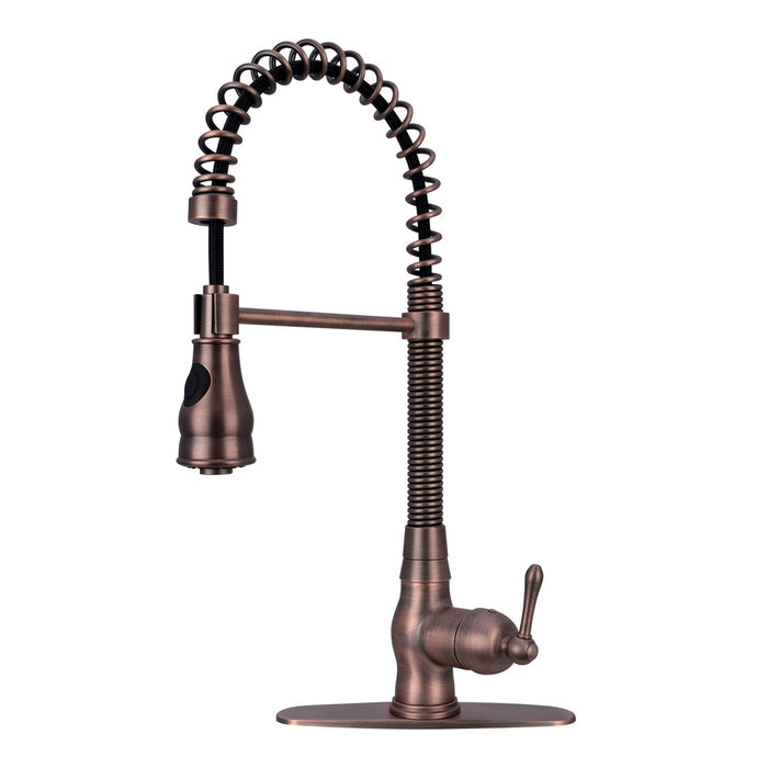 Copper Pre-Rinse Spring Kitchen Faucet, Single Level Solid Brass Kitchen Sink Faucets with Pull Down Sprayer - AK96518A-C