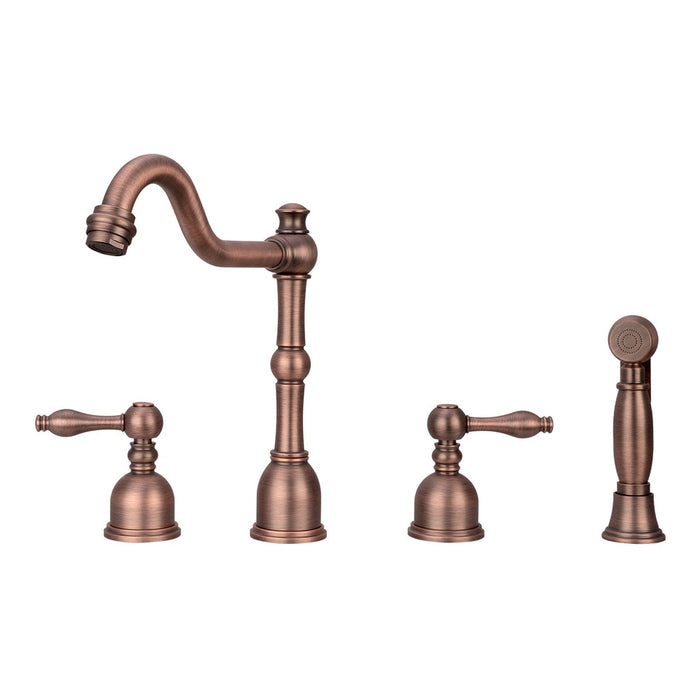 Two-Handles Copper Widespread Kitchen Faucet with Side Sprayer - AK96818C