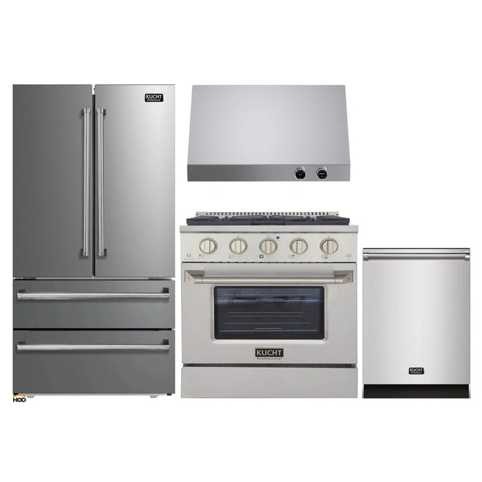 Kucht 4-Piece Appliance Package - 30-Inch Dual Fuel Range in Natural Gas, 36-Inch Refrigerator, Dishwasher & Under Cabinet Range Hood in Stainless Steel