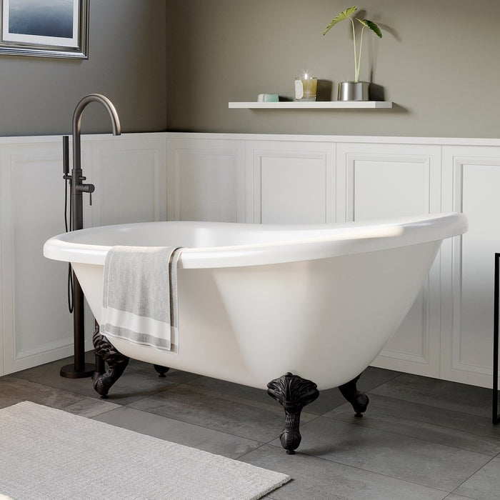 Cambridge Plumbing Acrylic Slipper Soaking Tub with Continuous Rim and Oil Rubbed Bronze Feet 61Inch AST61-NH-ORB