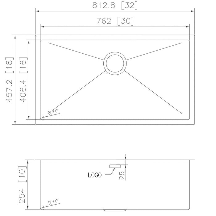 American Imaginations AI-27405 Rectangle Stainless Steel Stainless Steel Kitchen Sink with Stainless Steel Finish