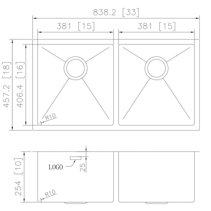 American Imaginations AI-27406 Rectangle Stainless Steel Stainless Steel Kitchen Sink with Stainless Steel Finish