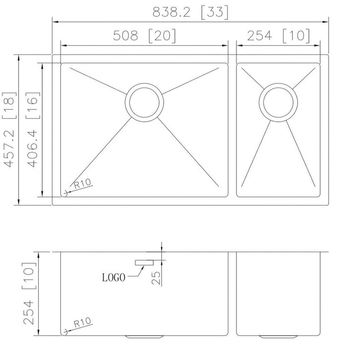 American Imaginations AI-27408 Rectangle Stainless Steel Stainless Steel Kitchen Sink with Stainless Steel Finish