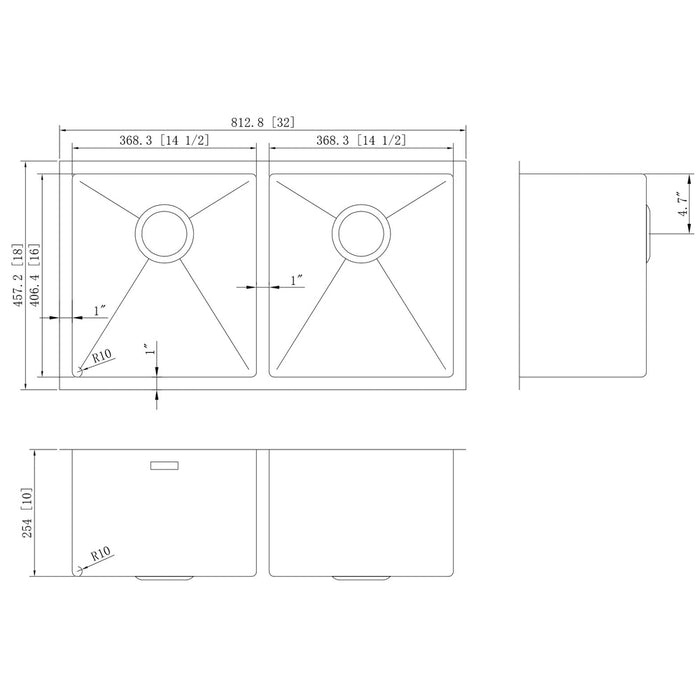 American Imaginations AI-27423 Rectangle Stainless Steel Stainless Steel Kitchen Sink with Stainless Steel Finish