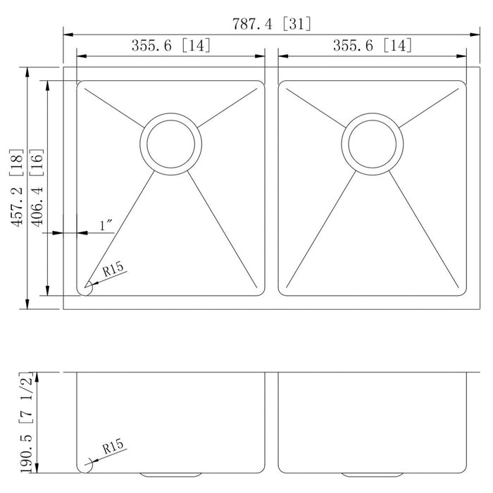 American Imaginations AI-27427 Rectangle Stainless Steel Stainless Steel Kitchen Sink with Stainless Steel Finish