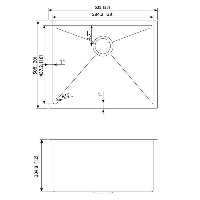 American Imaginations AI-27435 Rectangle Stainless Steel Stainless Steel Kitchen Sink with Stainless Steel Finish