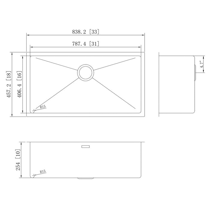 American Imaginations AI-27437 Rectangle Stainless Steel Stainless Steel Kitchen Sink with Stainless Steel Finish