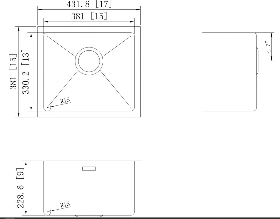 American Imaginations AI-27439 Rectangle Stainless Steel Stainless Steel Kitchen Sink with Stainless Steel Finish