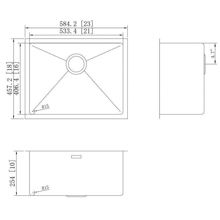 American Imaginations AI-27441 Rectangle Stainless Steel Stainless Steel Kitchen Sink with Stainless Steel Finish