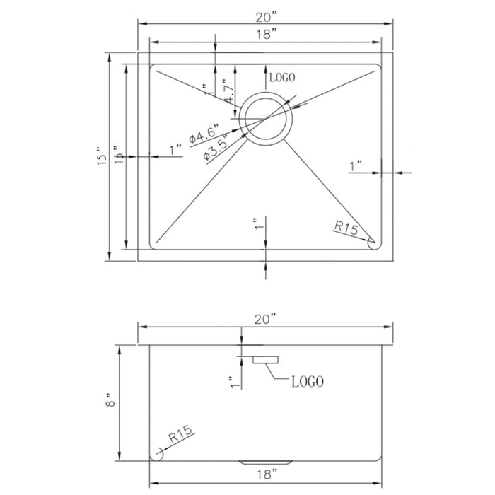 American Imaginations AI-27445 Rectangle Stainless Steel Stainless Steel Kitchen Sink with Stainless Steel Finish