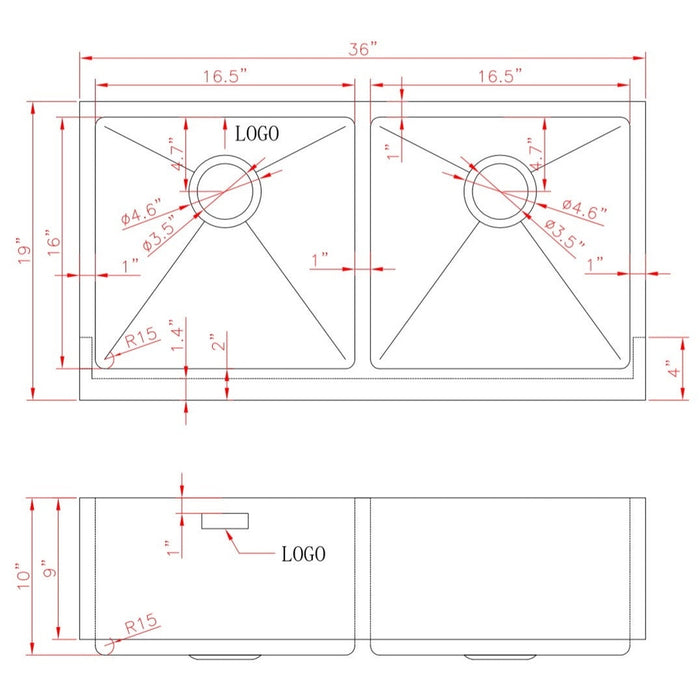 American Imaginations AI-27461 Rectangle Stainless Steel Stainless Steel Kitchen Sink with Stainless Steel Finish