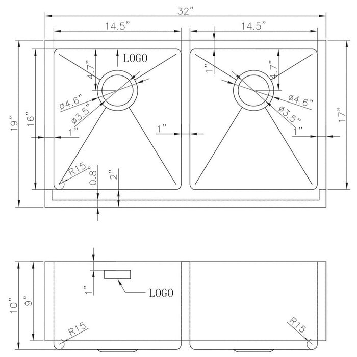 American Imaginations AI-27465 Rectangle Stainless Steel Stainless Steel Kitchen Sink with Stainless Steel Finish