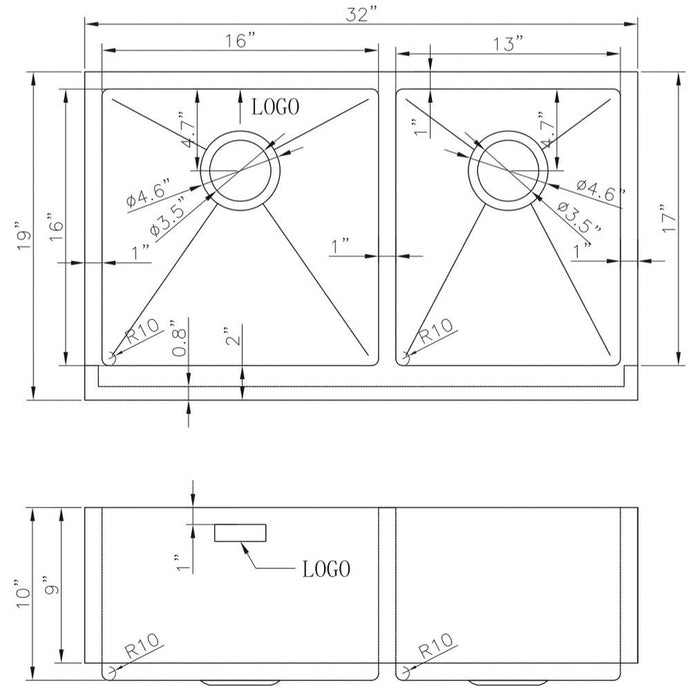 American Imaginations AI-27469 Rectangle Stainless Steel Stainless Steel Kitchen Sink with Stainless Steel Finish