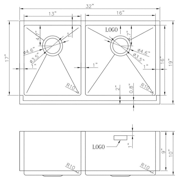 American Imaginations AI-27471 Rectangle Stainless Steel Stainless Steel Kitchen Sink with Stainless Steel Finish