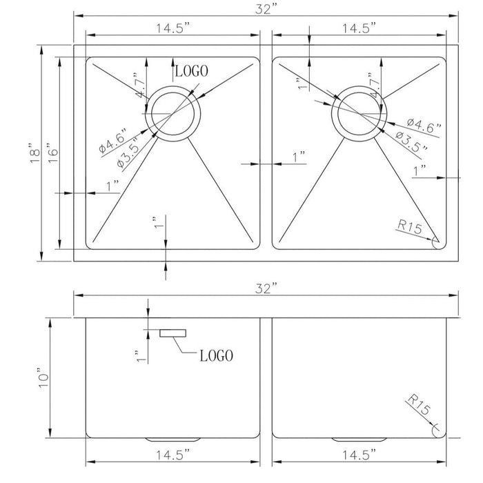 American Imaginations AI-27477 Rectangle Stainless Steel Stainless Steel Kitchen Sink with Stainless Steel Finish