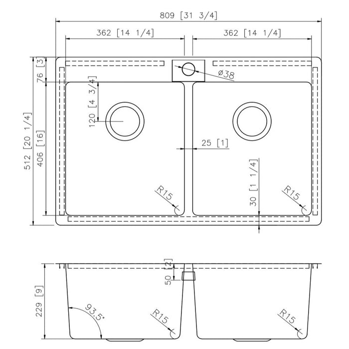 American Imaginations AI-27694 Rectangle Stainless Steel Stainless Steel Kitchen Sink with Stainless Steel Finish