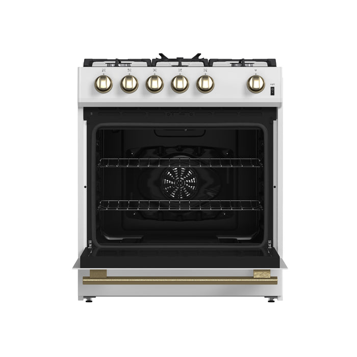 Forno Leonardo Espresso 30-Inch White Gas Range, 5 Burners, 39,500 BTU, 5 cu.ft Convection Oven