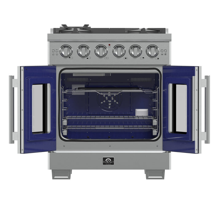 Forno Capriasca 30-Inch Freestanding French Door Gas Range, 4 Burners, Convection Oven, Energy Efficient