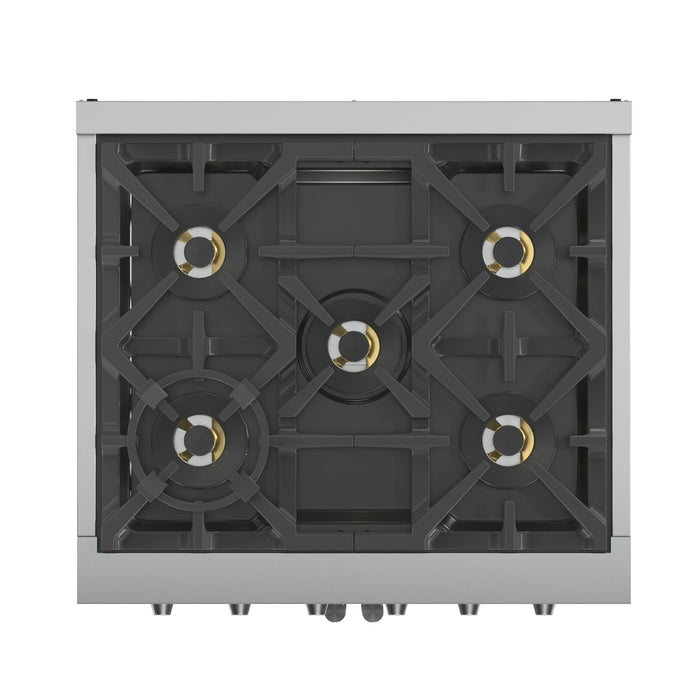 Forno Capriasca 30-Inch Freestanding French Door Gas Range, 4 Burners, Convection Oven, Energy Efficient