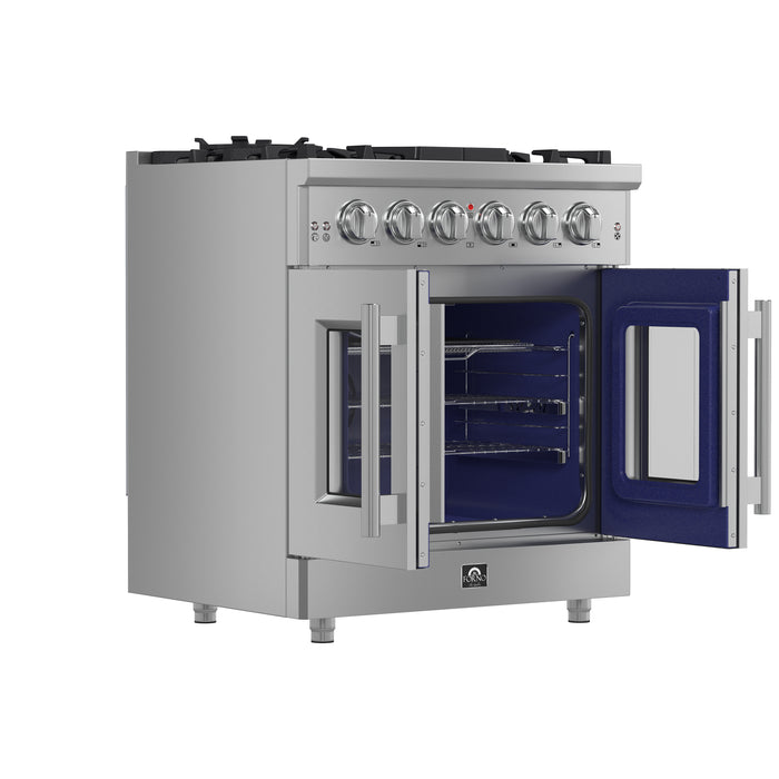 Forno Massimo 30-Inch Freestanding French Door Gas Range, 4 Burners, Convection Oven, Energy Efficient