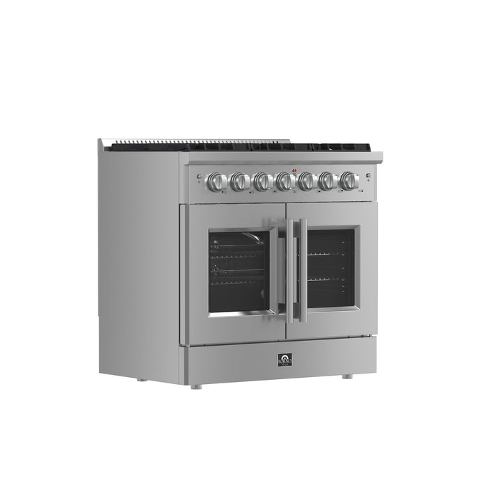 Forno Galiano 36-Inch Freestanding French Door Gas Range, 6 Burners, Convection Oven, Energy Efficient