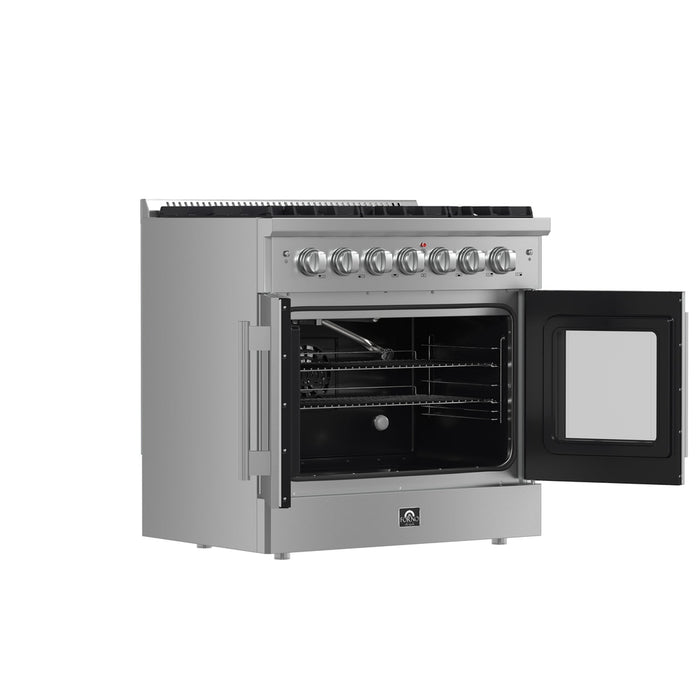 Forno Galiano 36-Inch Freestanding French Door Gas Range, 6 Burners, Convection Oven, Energy Efficient