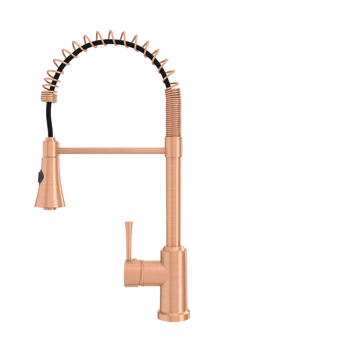 Copper Kitchen Faucet with Soap Dispenser, Single Handle Solid Brass High Arc Pull Down Sprayer Head Kitchen Sink Faucets with Deck Plate
