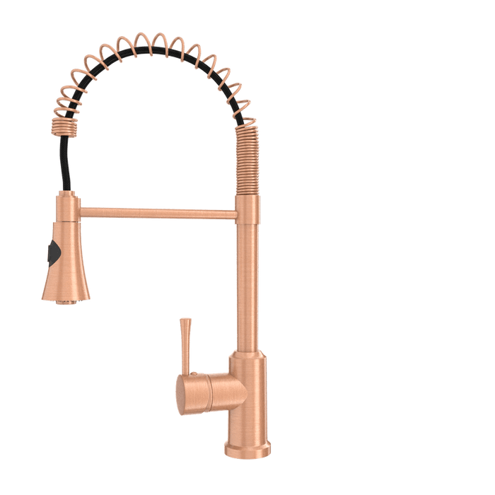 Copper Kitchen Faucet with Soap Dispenser, Single Handle Solid Brass High Arc Pull Down Sprayer Head Kitchen Sink Faucets with Deck Plate