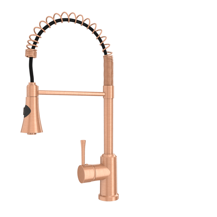 Copper Kitchen Faucet with Soap Dispenser, Single Handle Solid Brass High Arc Pull Down Sprayer Head Kitchen Sink Faucets with Deck Plate