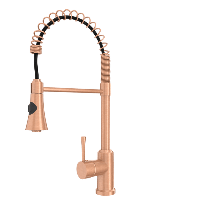 Copper Kitchen Faucet with Soap Dispenser, Single Handle Solid Brass High Arc Pull Down Sprayer Head Kitchen Sink Faucets with Deck Plate