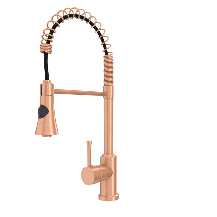 Copper Kitchen Faucet with Soap Dispenser, Single Handle Solid Brass High Arc Pull Down Sprayer Head Kitchen Sink Faucets with Deck Plate
