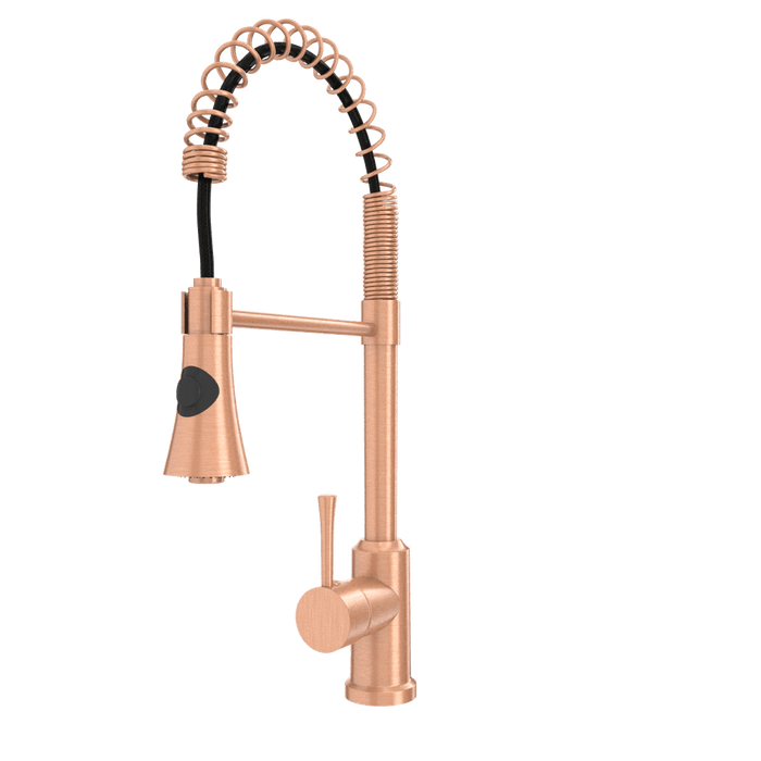 Copper Kitchen Faucet with Soap Dispenser, Single Handle Solid Brass High Arc Pull Down Sprayer Head Kitchen Sink Faucets with Deck Plate