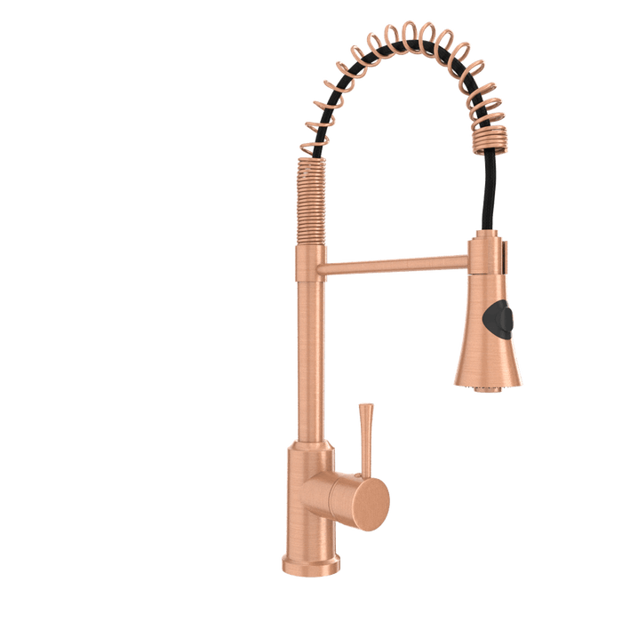 Copper Kitchen Faucet with Soap Dispenser, Single Handle Solid Brass High Arc Pull Down Sprayer Head Kitchen Sink Faucets with Deck Plate