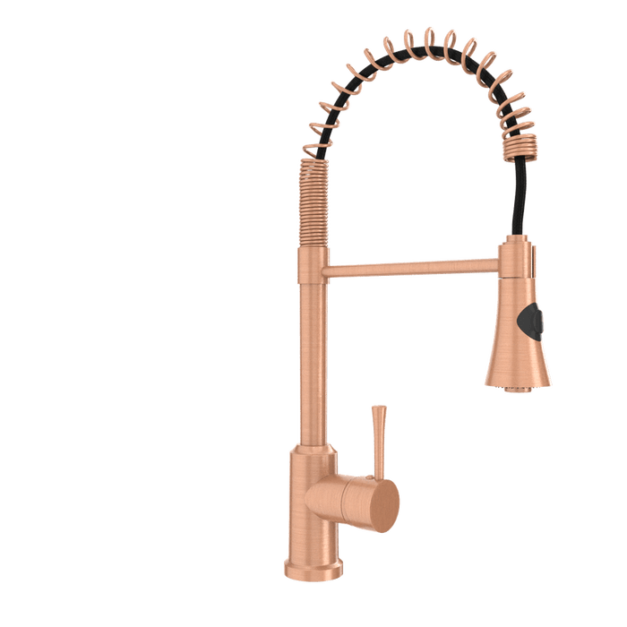 Copper Kitchen Faucet with Soap Dispenser, Single Handle Solid Brass High Arc Pull Down Sprayer Head Kitchen Sink Faucets with Deck Plate