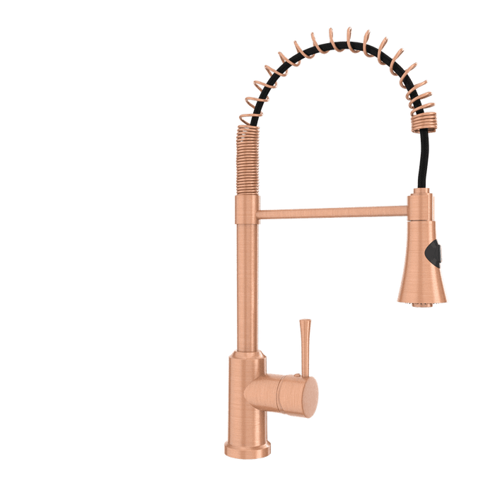 Copper Kitchen Faucet with Soap Dispenser, Single Handle Solid Brass High Arc Pull Down Sprayer Head Kitchen Sink Faucets with Deck Plate