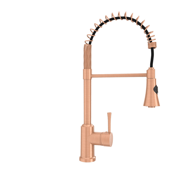 Copper Kitchen Faucet with Soap Dispenser, Single Handle Solid Brass High Arc Pull Down Sprayer Head Kitchen Sink Faucets with Deck Plate