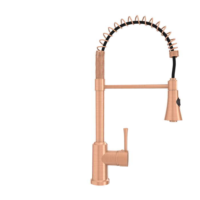Copper Kitchen Faucet with Soap Dispenser, Single Handle Solid Brass High Arc Pull Down Sprayer Head Kitchen Sink Faucets with Deck Plate