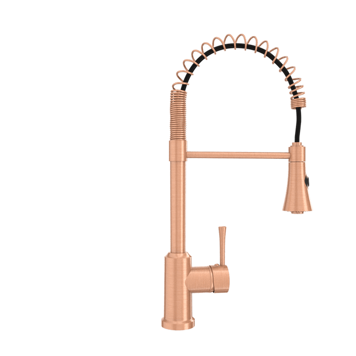 Copper Kitchen Faucet with Soap Dispenser, Single Handle Solid Brass High Arc Pull Down Sprayer Head Kitchen Sink Faucets with Deck Plate