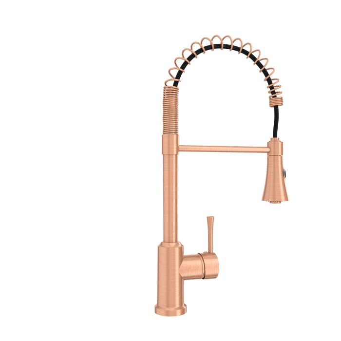 Copper Kitchen Faucet with Soap Dispenser, Single Handle Solid Brass High Arc Pull Down Sprayer Head Kitchen Sink Faucets with Deck Plate
