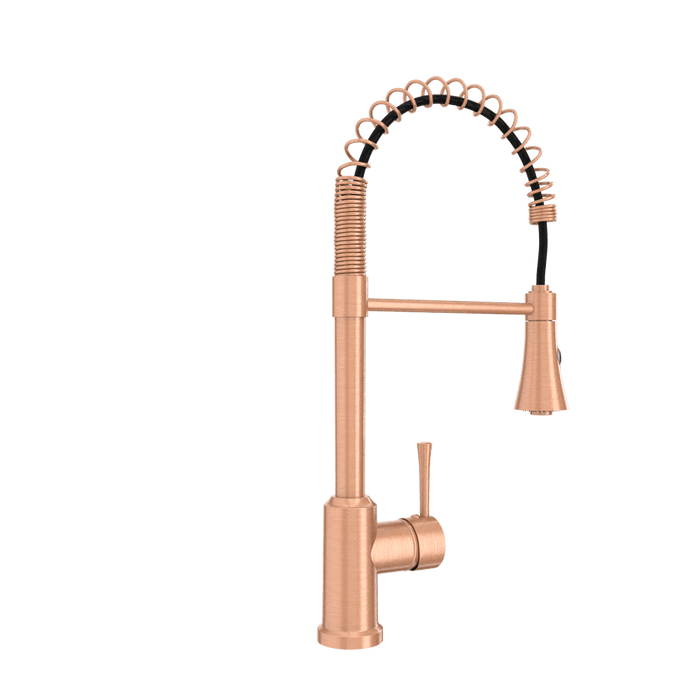 Copper Kitchen Faucet with Soap Dispenser, Single Handle Solid Brass High Arc Pull Down Sprayer Head Kitchen Sink Faucets with Deck Plate
