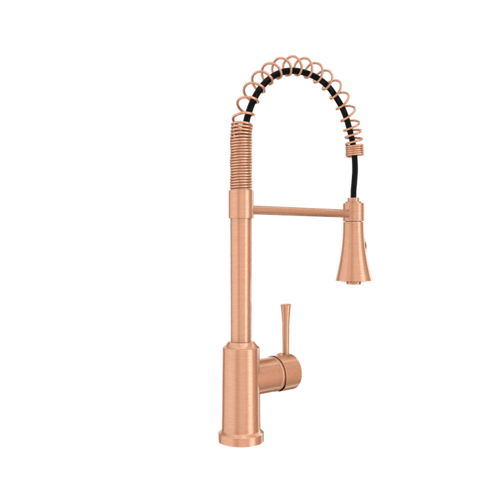 Copper Kitchen Faucet with Soap Dispenser, Single Handle Solid Brass High Arc Pull Down Sprayer Head Kitchen Sink Faucets with Deck Plate