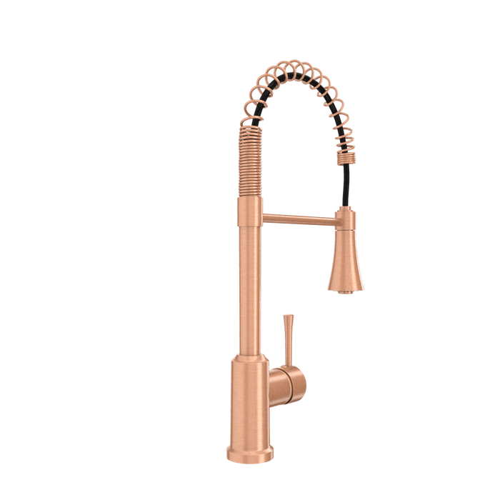 Copper Kitchen Faucet with Soap Dispenser, Single Handle Solid Brass High Arc Pull Down Sprayer Head Kitchen Sink Faucets with Deck Plate